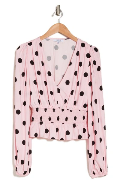 Afrm The Olive Leopard Print Peplum Blouse In Pink Dot