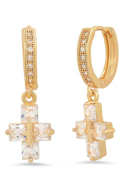 Hmy Jewelry 18k Gold Plated Crystal Cross Hoop Earrings