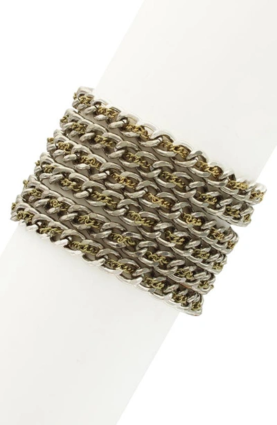 Olivia Welles Five Layer Detailed Chain Bracelet In Metallic Gold / Gunmetal