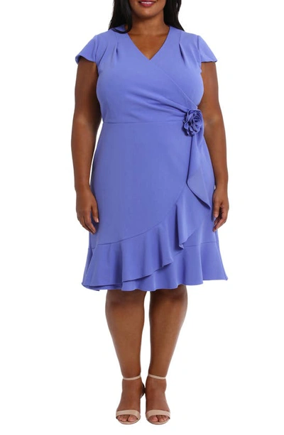 London Times Cap Sleeve Ruffle Dress In Cobalt