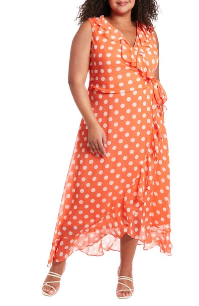London Times Chiffon Ruffle Maxi Dress In Orange/ Wht