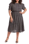 London Times Short Sleeve Midi Dress In Black/ Blush