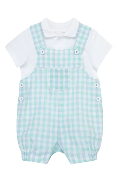 Little Me Babies'  Tipped Polo & Gingham Romper Set In Blue Plaid