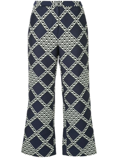 Bianca Spender Diamond Cropped Bootleg Trousers In Blue