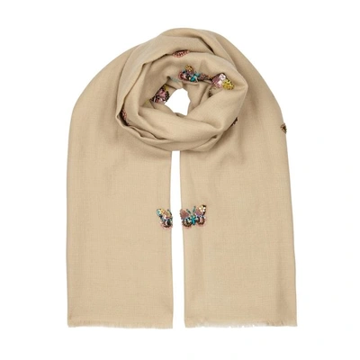 Janavi Flocks Of Butterfly Merino Wool Scarf In Natural