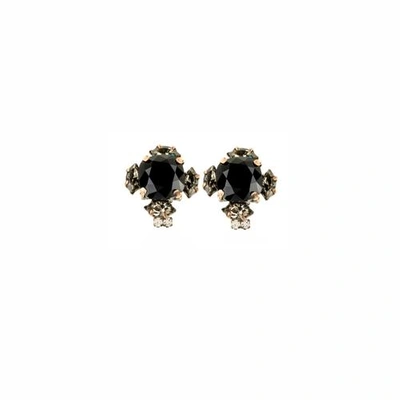 Halo & Co Jet And Black Diamond Crystal Cluster Earrings In Antique Gold Tone
