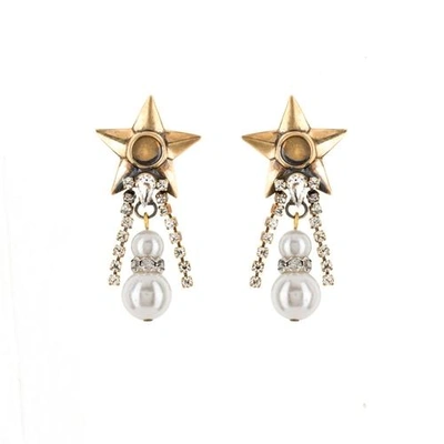 Halo & Co Stars And Pearl Drop Earrings In Antique Gold Tone