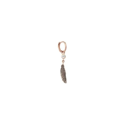 Kismet By Milka 14ct Rose Gold Feather Single Solitaire Hoop Earring
