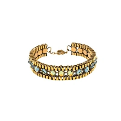 Halo & Co Irridescent Blue Crystal Box Chain Bracelet In Antique Gold Tone