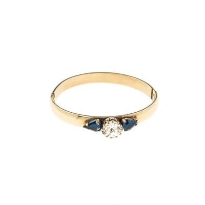 Halo & Co Solitaire Crystal Bangle In Denim Blue And Antique Gold Tone