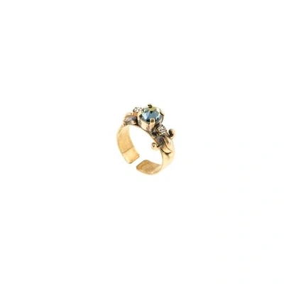 Halo & Co Irridescent Blue Shades Crystal Dress Ring In Antique Gold Tone