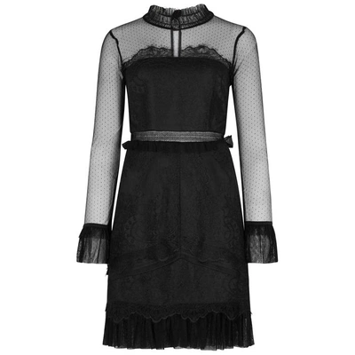 Three Floor Pitch Black Lace Mini Dress