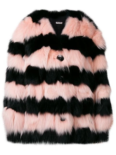 Miu Miu Contrast Fur Jacket In F0qxc Nero + Gemma