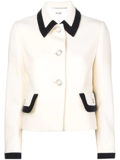 Miu Miu Faux Pearl-embellished Wool-crepe Jacket In White