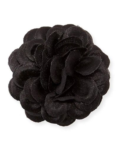 Hook + Albert Satin Dahlia Flower Lapel Pin, Black