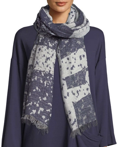 Eileen Fisher Airy Wool/linen Jacquard Scarf In Midnight