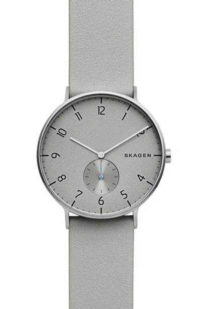 Skagen Men's Aaren Gray Leather Strap Watch 40mm In Silver