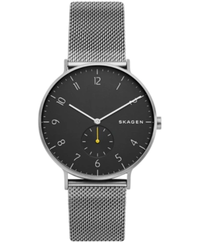 Skagen Men's Aaren Gray Stainless Steel Mesh Bracelet Watch 40mm In Black Ip