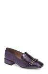 Wonders Low Heel Fringe Loafer In Metallic Violet Leather