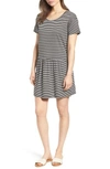 Bobeau Knit Tee Dress In Black White Stripe