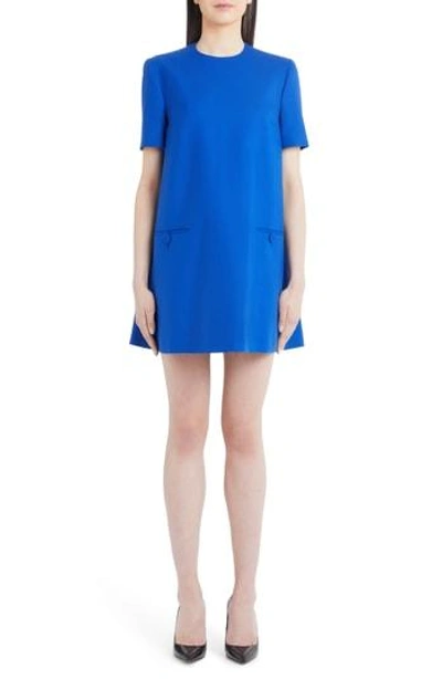 Sara Battaglia Stretch Wool A-line Dress In Blue