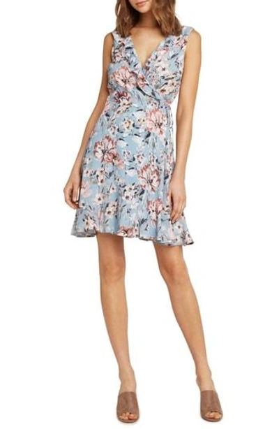 Willow & Clay Print Wrap Dress In French Blue