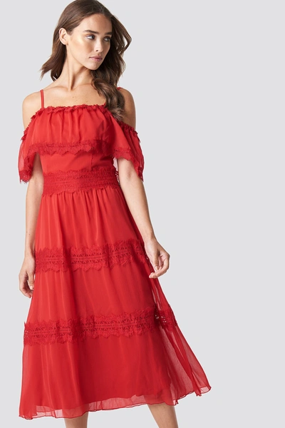 Trendyol Shoulder Strap Lace Midi Dress - Red