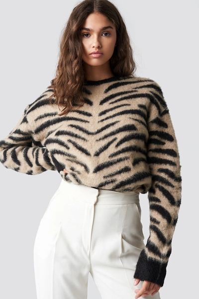 Na-kd Brushed Zebra Knitted Sweater - Beige In Beige/black | ModeSens