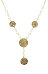 Olivia Welles Angeline Coin & Imitation Pearl Necklace In Gold / Cream