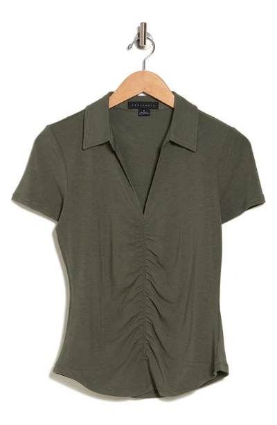Sanctuary Ruched Short Sleeve Top In Pine Green