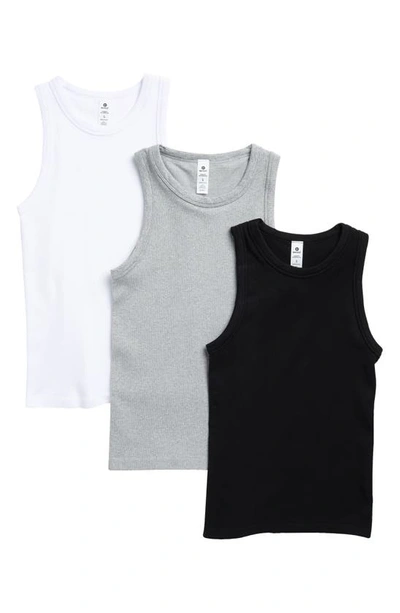 90 Degree By Reflex 3-pack Seamless Tank Tops In White/ Heather Grey/ Black