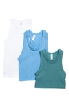 90 Degree By Reflex 3-pack Seamless Ribbed Racerback Tank Tops In Brittany Blue/ All Aboard