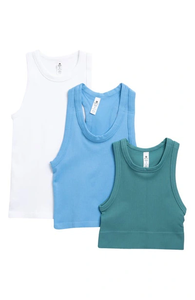 90 Degree By Reflex 3-pack Seamless Ribbed Racerback Tank Tops In Brittany  Blue/ All Aboard