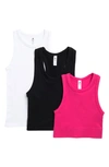 90 Degree By Reflex 3-pack Seamless Ribbed Racerback Tank Tops In Pink Peacock/ Black/ White