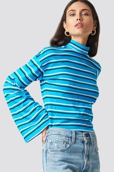 Na-kd Wide Sleeve Polo Top - Blue In Turquoise