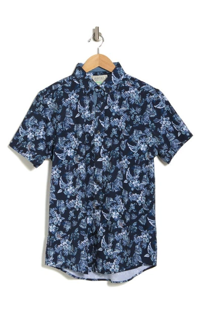 Report Collection Floral Short Sleeve Button-down Shirt In Navy