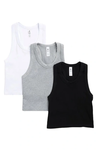 90 Degree By Reflex 3-pack Seamless Crop Tanks In White/ Heather Grey/ Black