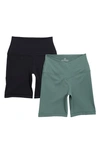 90 Degree By Reflex 2-pack Lux Crossover High Waist Bike Shorts In Laurel Wreath/ Black
