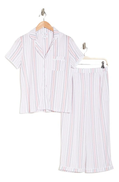 Jones New York Short Sleeve Button Up & Capri Pajamas In Multi Stripe