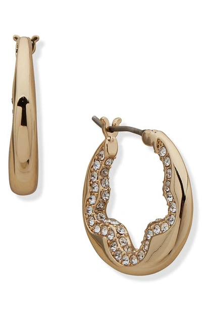 Dkny Pavé Crystal Wavy Hoop Earrings In Gold/ Crystal