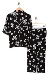 Donna Karan Short Sleeve Button Up & Capri Pajamas In Black Floral