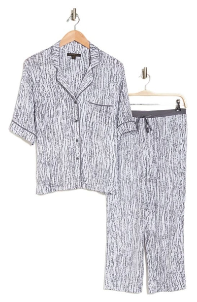 Donna Karan Short Sleeve Button Up & Capri Pajamas In Grey Texture