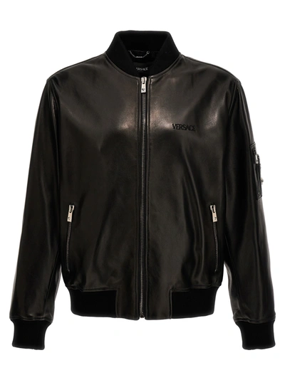 Versace Leather Bomber Jacket Casual Jackets, Parka In Black