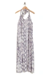Elan Maxi Halter Goddess Dress In Frost Grey Reptile