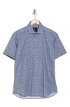 Jeff The Jay Short Sleeve Button-up Shirt In Blue/ Grey