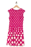 London Times Dot Fit & Flare Dress In Pink/ Ivory
