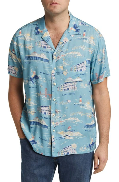 Faherty Kona Print Short Sleeve Terry Button-up Shirt In  Tour Print