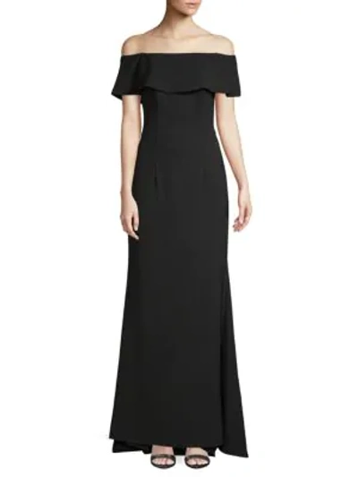 Carmen Marc Valvo Infusion Off-the-shoulder Crepe Gown In Black