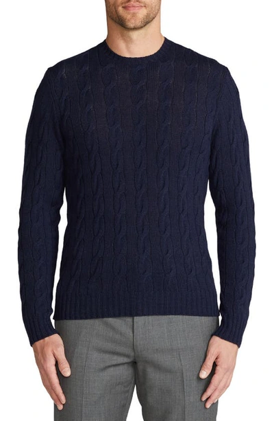 Ralph Lauren Purple Label Cable Stitch Cashmere Crewneck Sweater In Classic Chairman Navy