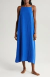Desmond & Dempsey Print Square Neck Linen Nightgown In Blue
